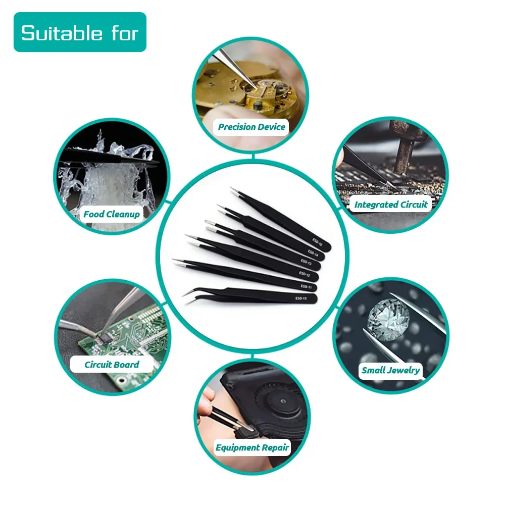 6pcs Precision Tweezers Set ES - Electronics Repair Tool Kit 评论和价格